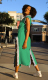 EVE Fashion Denim Patchwork Slit Deep V Maxi Dress MEM-88524