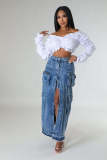 EVE Fashion Denim High Waist Split Long Skirt LX-6011