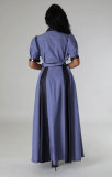 EVE Contrast Color Short Sleeve Maxi Dress(With Waist Belt) XHXF-955