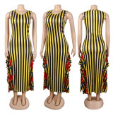 EVE Plus Size Stripe Patchwork Print Sleeveless Maxi Dress NY-10625