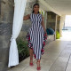 EVE Plus Size Stripe Patchwork Print Sleeveless Maxi Dress NY-10625