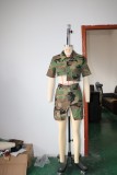 EVE Camouflage Print Lapel Neck Split Skirts Two Piece Set SH-390752