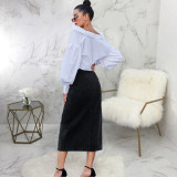 EVE Fashion Studded Denim Long Skirt HSF-2642