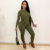 EVE Solid Color Long Sleeve T Shirt And Pleated Pants Sport Suit YNB-7126