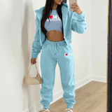 EVE Padded Letter Print Hooded Sweatshirt Sport Three Piece Pants Set TK-002