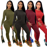 EVE Solid Color Long Sleeve T Shirt And Pleated Pants Sport Suit YNB-7126