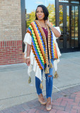 EVE Plus Size Geometric Knit Tassel Jacket Cardigan Poncho CM-8698