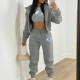 EVE Padded Letter Print Hooded Sweatshirt Sport Three Piece Pants Set TK-002