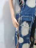 EVE Fashion Chain Patchwork Sleeveless Denim Split Long Coat CM-8696