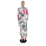EVE Tie Dye Print Drawstring Split Beach Maxi Dress YH-5336