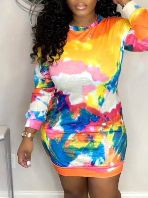 EVE Tie Dye Print Long Sleeve Mini Dress SH-390869