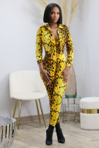 EVE Print Long Sleeve Coat And Sling Jumpsuit Two Piece Set MXDF-6131