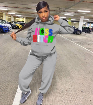 EVE Colorful Letter Print Hooded Sweatshirt And Pant Two Piece Set QZX-6285