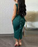 EVE Plus Size Backless Deep V Bow Split Dress NY-2868