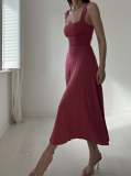 EVE Solid Color Shoulder Straps Sleeveless Slim Maxi Dress GOFY-R003
