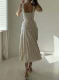 EVE Solid Color Shoulder Straps Sleeveless Slim Maxi Dress GOFY-R003
