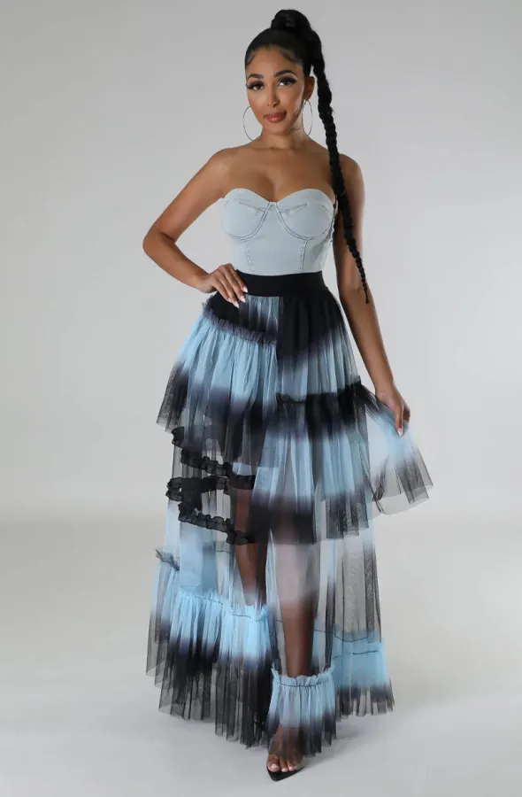 EVE Contrast Color High Waist Mesh Long Skirts XHXF-375