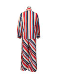 EVE Stripe Print Long Sleeve Shirt And Wide Leg Pants 2 Piece Set GZYF-8232