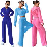 EVE Fashion Solid Long Sleeve Hooded Straight Pants Two Piece Set YD-8787-D8