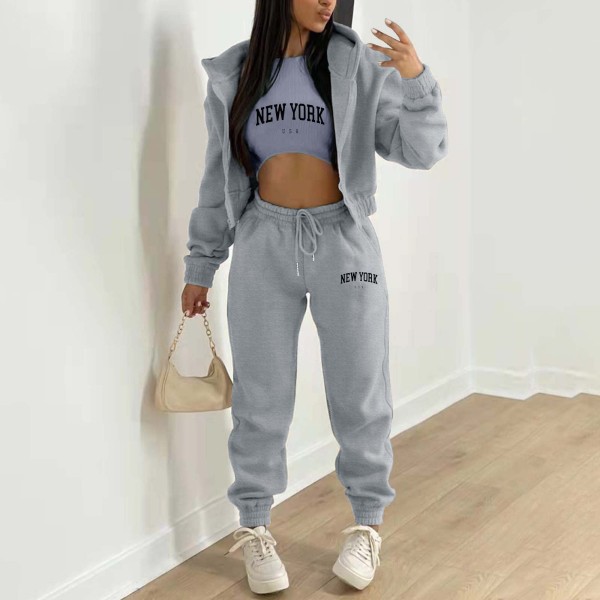 EVE Padded Sweatshirt Letter Printed Hooded Sport Casual Three Piece Set TK-003