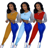EVE Color Blocking Long Sleeve Sport Two Piece Pants Set MUKF-M049