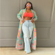 EVE Plus Size Pleated Printed Trench Coat Long Jacket NNWF-10634