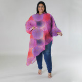 EVE Plus Size Sleeve Round Neck Printed Chiffon Top NNWF-7942