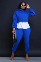 EVE Solid Patchwork Pleated Sleeve Hoodies Two Piece Pants Set BS-1357
