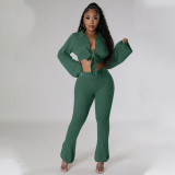 EVE Solid Color Tie Up Tops And Micro Flare Pants Sweater 2 Piece Set YS-870