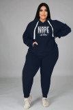 EVE Plus Size Letter Print Sport Hooded Sweatshirt And Pants Two Piece Set WAF-330319