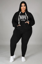 EVE Plus Size Letter Print Sport Hooded Sweatshirt And Pants Two Piece Set WAF-330319