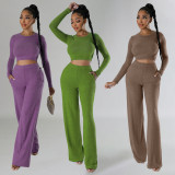 EVE Casual Slim Solid Color Long Sleeve Pant Two Piece Set MIL-525