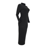 EVE Black Slim Long Sleeve Maxi Dress NLAF-60020