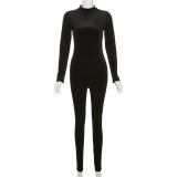 EVE Long Sleeve Velour High Collar Tight Jumpsuit XEF-35900