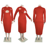 EVE Plus Size Cross Wrap Chest Long Sleeve Maxi Dress MUKF-1011