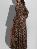 EVE Leopard Print Split V Neck Maxi Dress HNIF-188