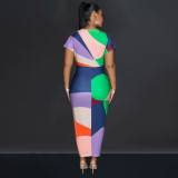EVE Fashion V Neck Print Split Pleated Maxi Dress BY-6660
