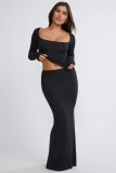 EVE Solid Color Square Neck Slim Two Piece Skirt Set MZ-2823