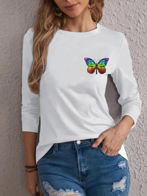 EVE Butterflies Print Long Sleeve T Shirt DAI-009
