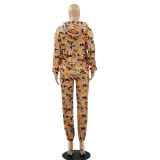 EVE Fashion Loose Camouflage Print Hooded 2 Piece Pants Set LSF-9046