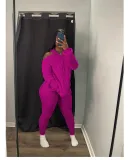 EVE Solid Color Off Shoulder Hooded Sweater Two Piece Pants Set QXTF-8217