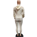 EVE Solid Color Off Shoulder Hooded Sweater Two Piece Pants Set QXTF-8217