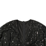 EVE Sequin V Neck Long Sleeve Maxi Dress MUE-7995