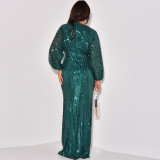 EVE Sequin V Neck Long Sleeve Maxi Dress MUE-7995