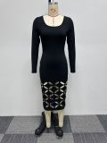 EVE Plus Size Hollow Out Long Sleeve Bodycon Dress NY-10639