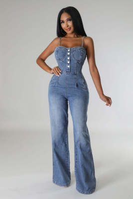 EVE Sexy Denim Sling Wide Leg Jumpsuit LX-6012