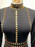 EVE Plus Size Slim Hot Drilling Long Sleeve Bodycon Dress NY-2867