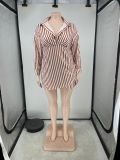 EVE Plus Size Stripe Long Sleeve Shirt Dress ZNF-189