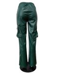 EVE Fashion Deep V Solid Color PU Leather Pant MEM-88529