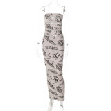 EVE Sexy Print Hollow Out Wrap Chest Slim Maxi Dress BLG-D3211811A